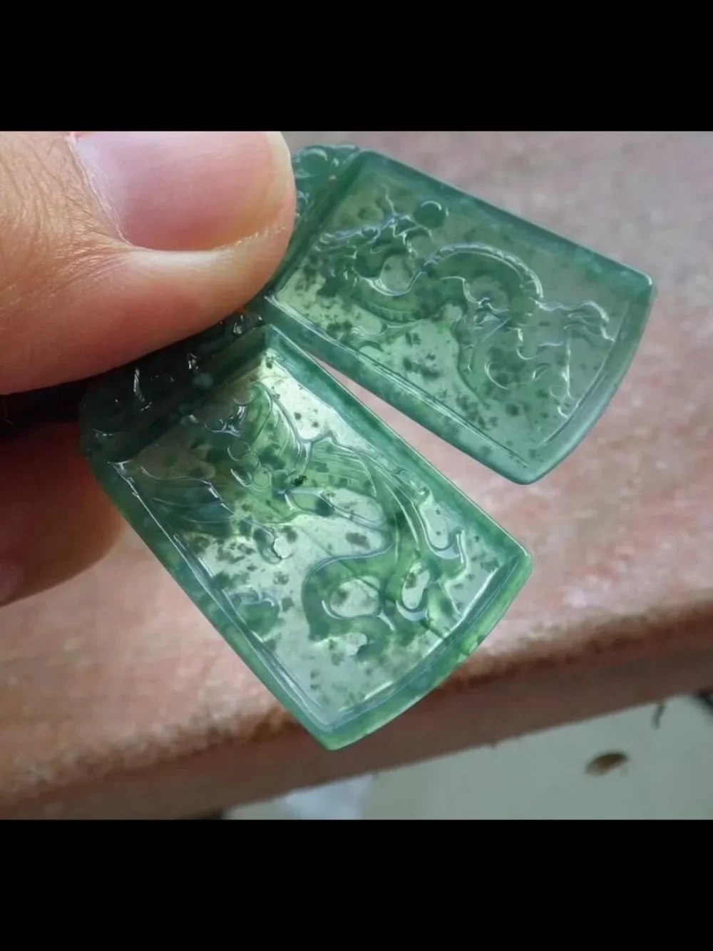 Certificate Jadeite Jade wedding wealth Green Pair Dragon Phoenix Pendant